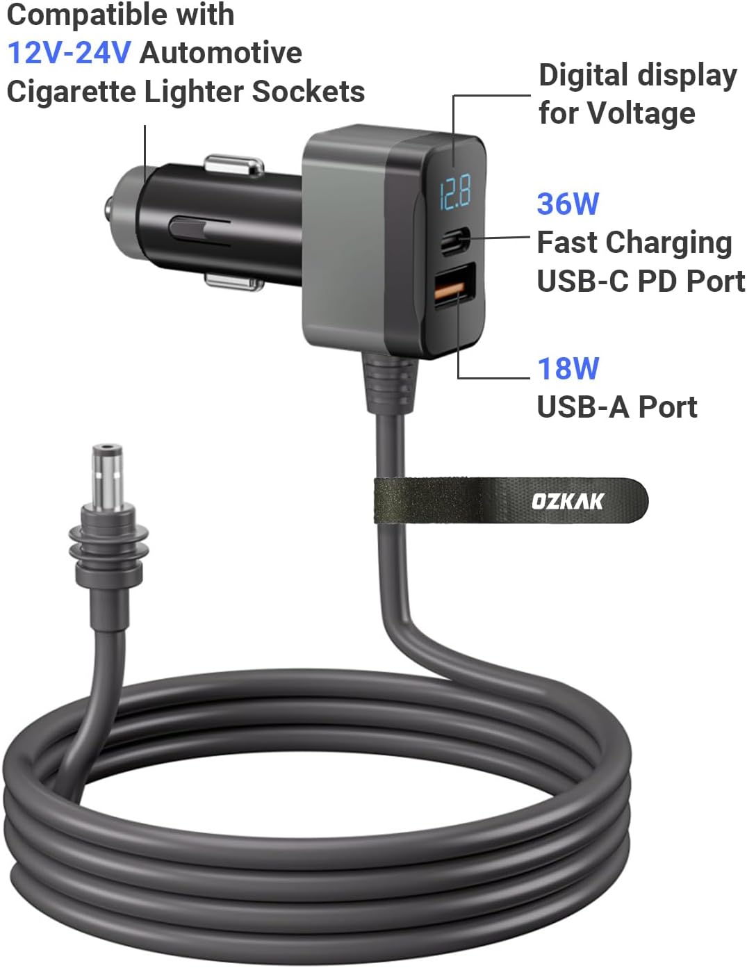 Starlink Mini Power Cable 3M, 12V-24V Cigarette Lighter Adapter to DC Power Cable with Digital Display, USB-A, Type-C Port, for Starlink Mini, Waterproof Cigarette Lighter Charger