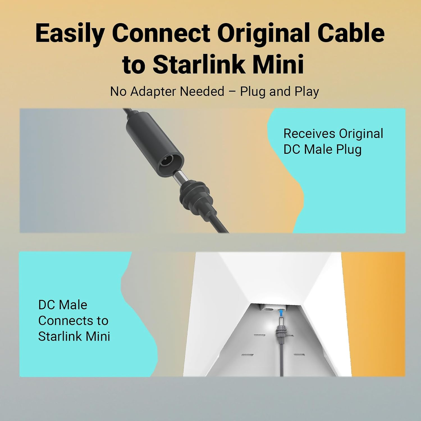 Starlink Mini Extension Cable, DC5521 Male to Female, 18AWG, Waterproof