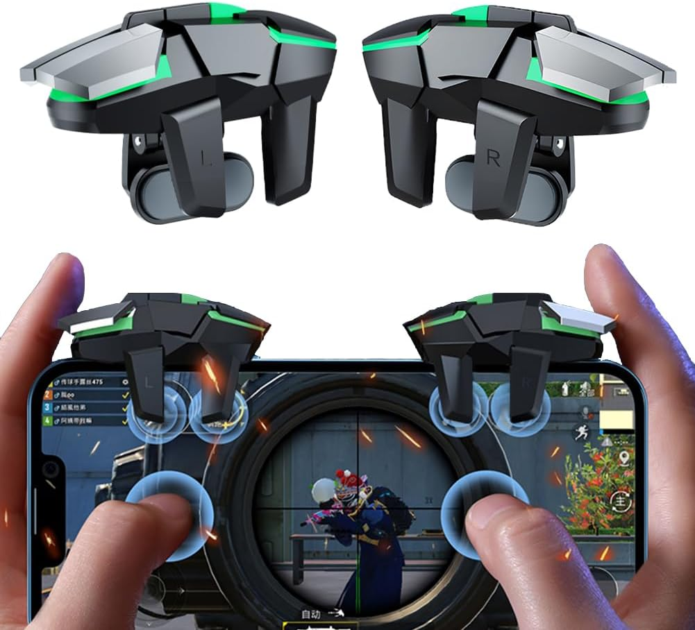 OZKAK PUBG Mobile Trigger Controller, 4 Triggers L1R1 L2R2, Gaming Joystick for iPhone & Android
