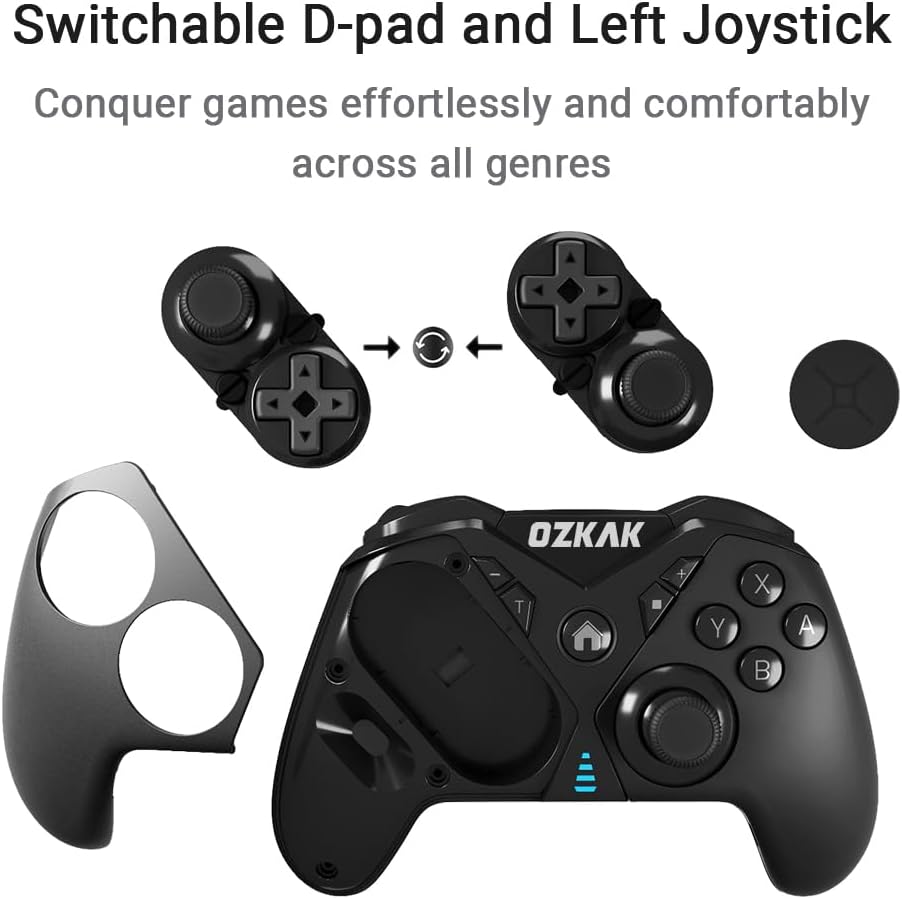 Ozkak Modular Wireless Pro Controller for Switch/OLED/Lite, Gamepad with Programmable Back Buttons/Turbo/Motion/Vibration/Wake-up Function, Black