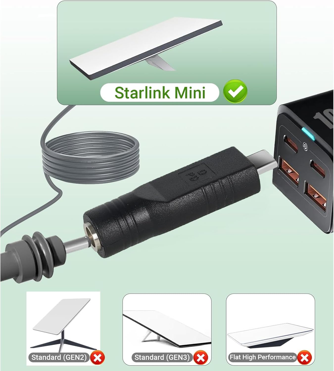 Ozkak USB C Male to DC Female Adapter for Starlink Mini 20V 100W PD Charging Converter