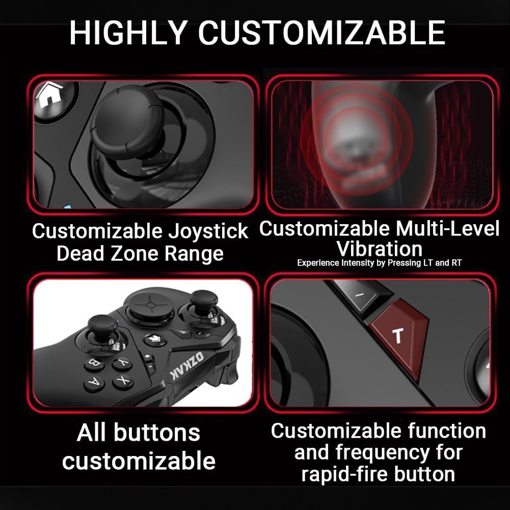 Ozkak Modular Wireless Pro Controller for Switch/OLED/Lite, Gamepad with Programmable Back Buttons/Turbo/Motion/Vibration/Wake-up Function, Black