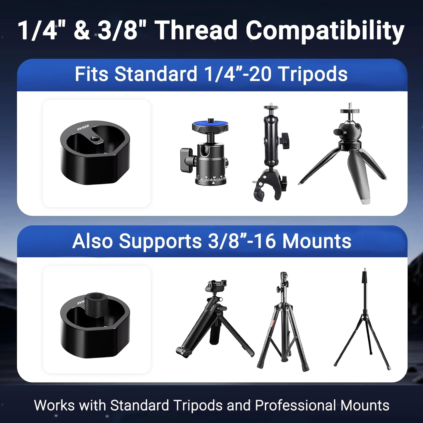 OZKAK Starlink Mini Tripod Adapter, Dual-Depth Pocket, 1/4"-20 & 3/8"-16