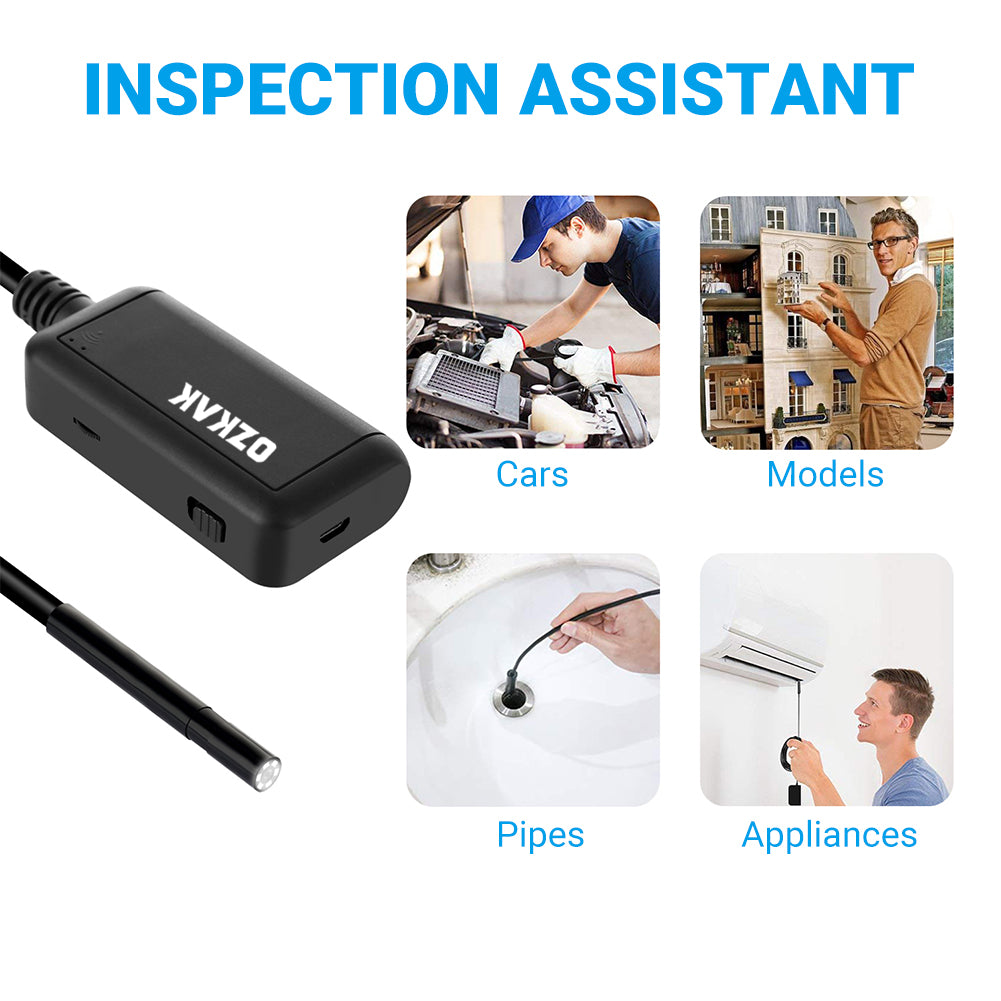 Ozkak Endoscope Inspection Camera with Light 5.0 Megapixel WiFi Wireless Semi-rigid 1920P HD 5.5mm 5m Waterproof IP67 Borescope for Android and ios
